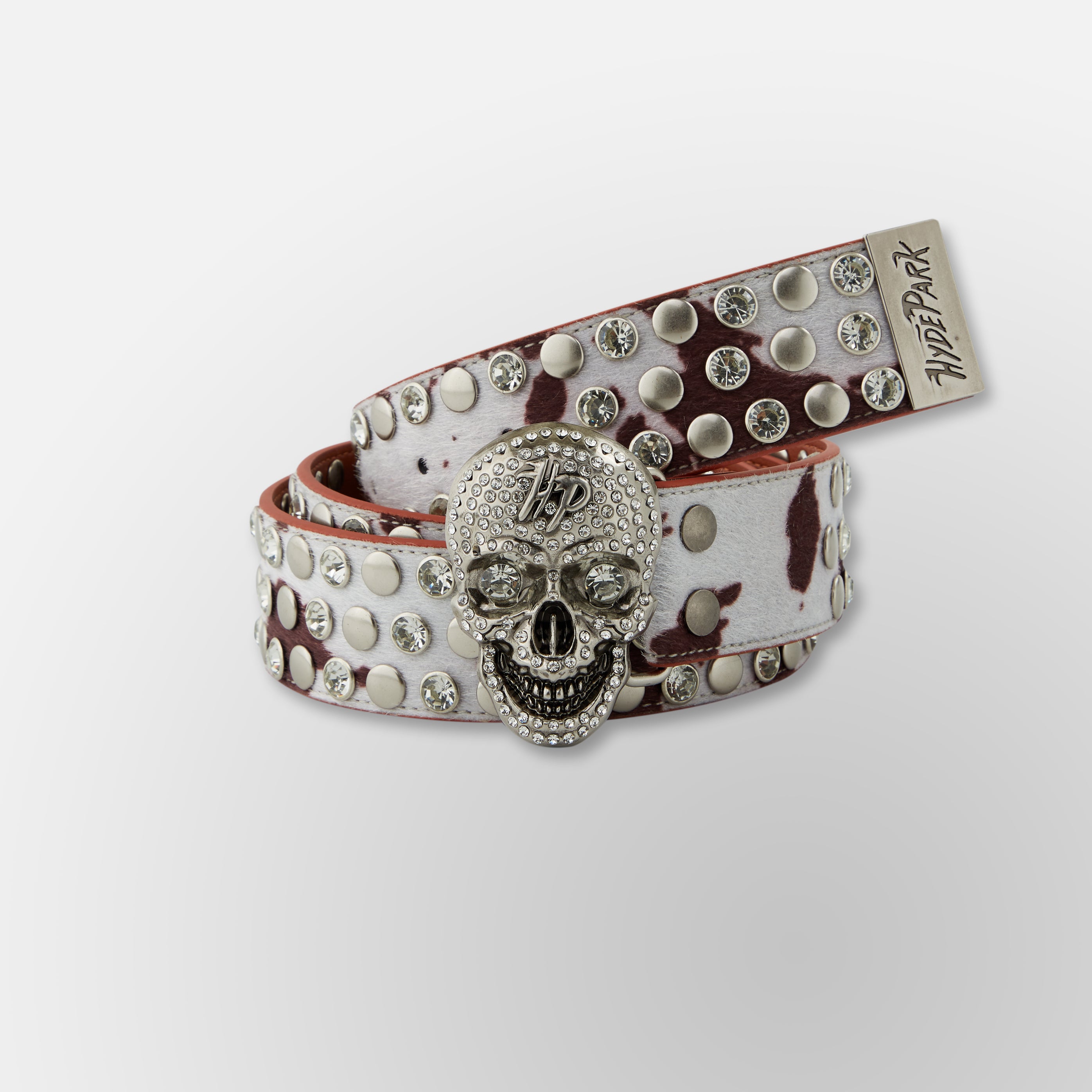 Cow Print Skull Belt - Cream Brown