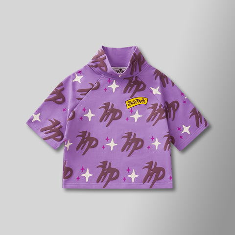 Puff The Magic Pattern Crop Top- Purple