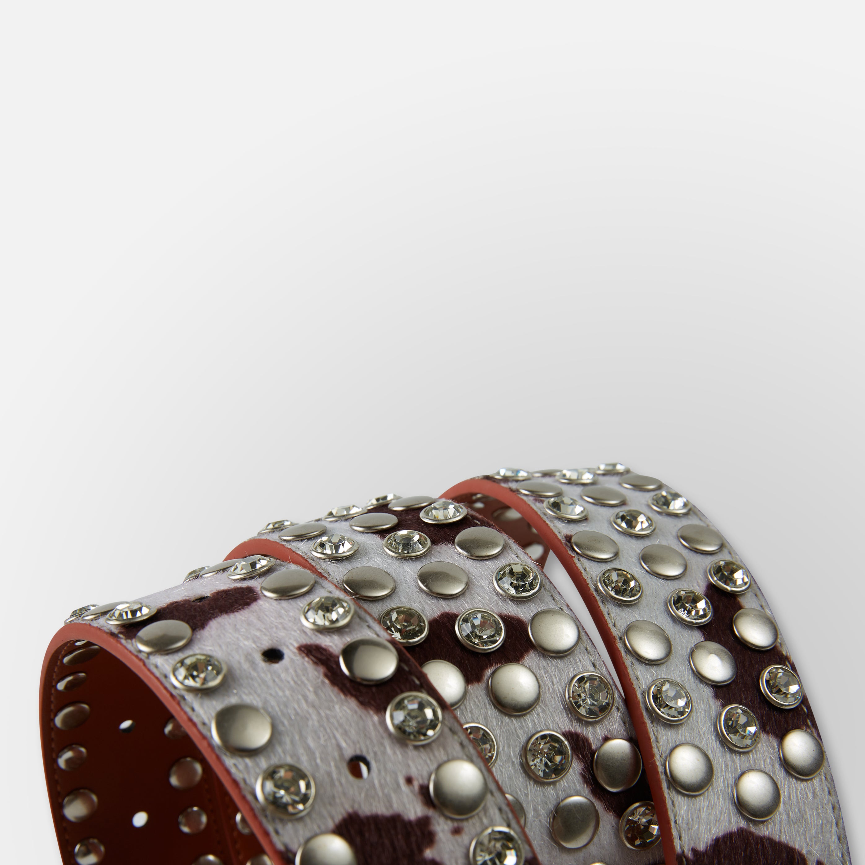 Cow Print Skull Belt  - Cream Brown