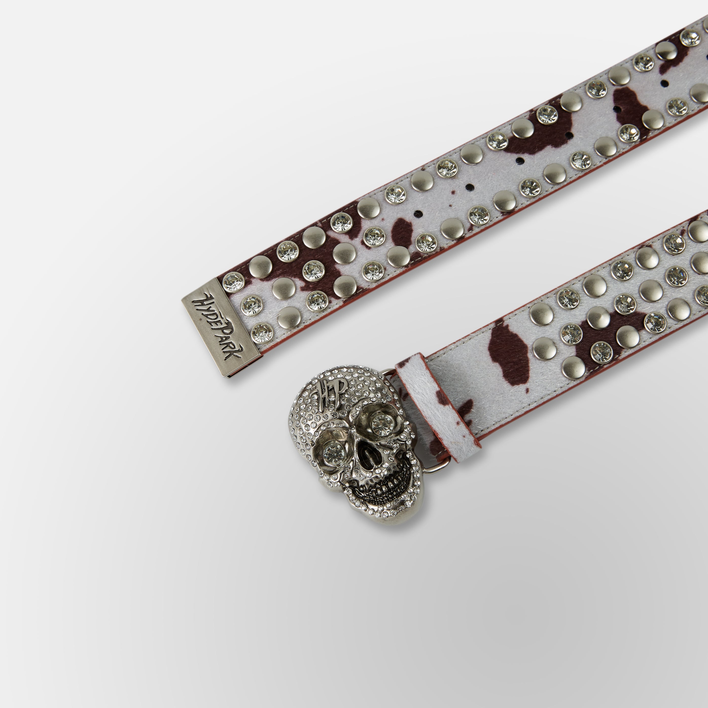 Cow Print Skull Belt  - Cream Brown