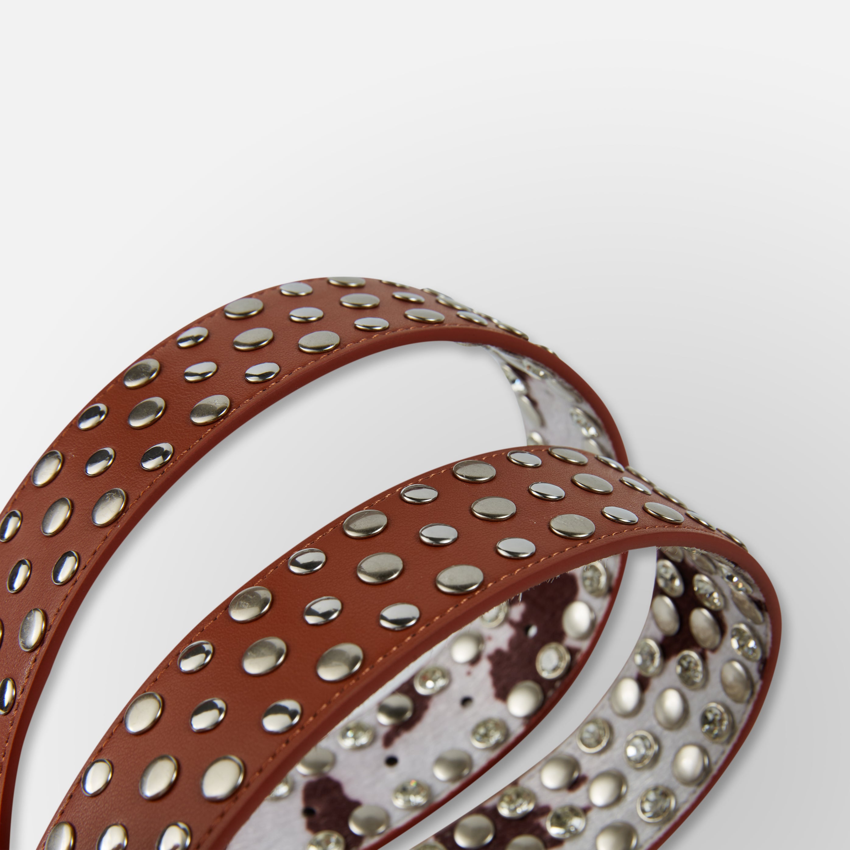 Cow Print Skull Belt  - Cream Brown