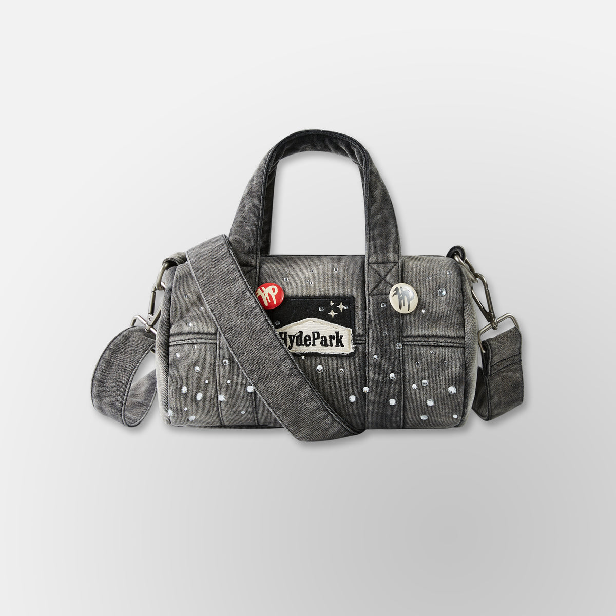Studded Denim Mini Duffel Bag - Black