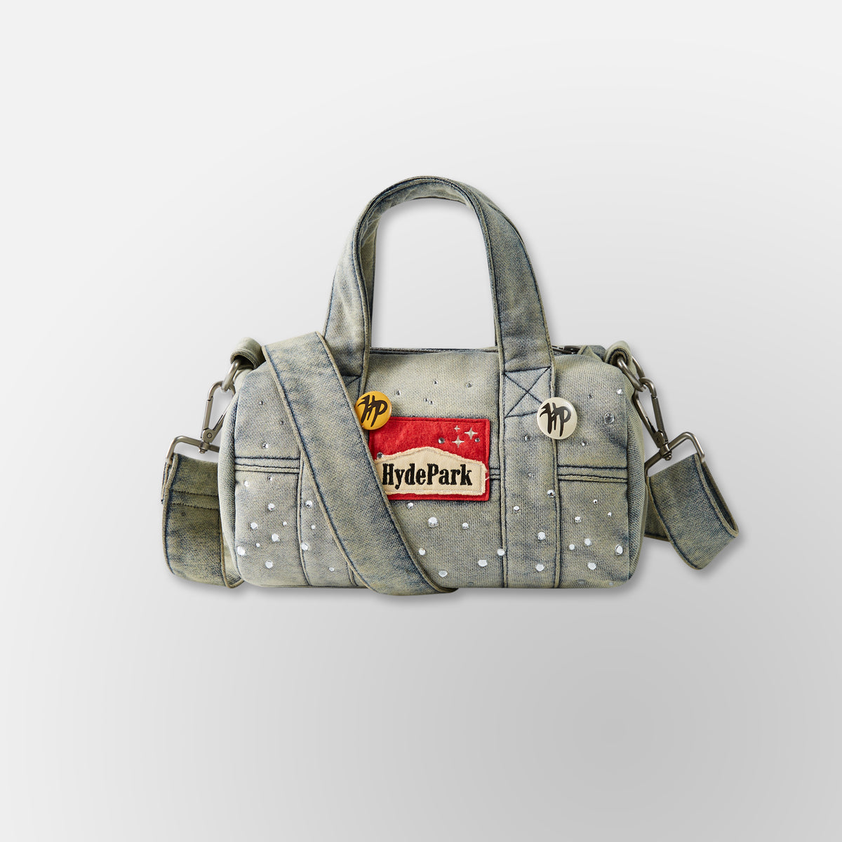 Studded Denim Mini Duffel Bag - Blue