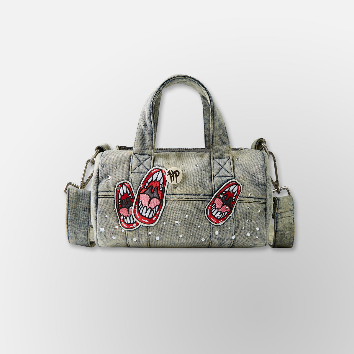 Studded Denim Mini Duffel Bag - Blue
