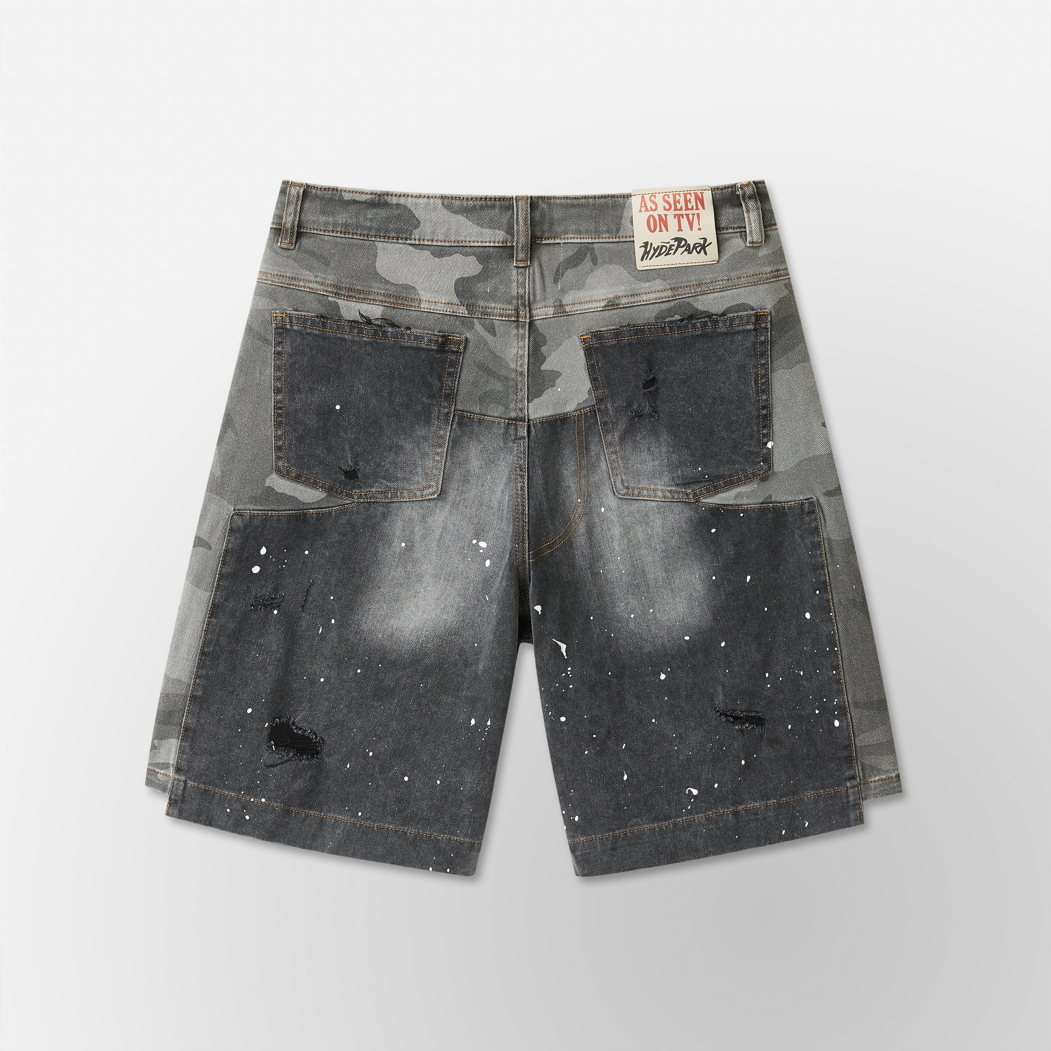 Upcycle Jorts Jorts - Camo X Denim -BLK